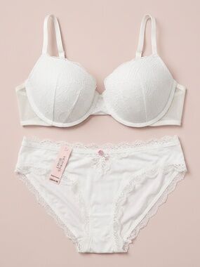 NWT Victoria's Secret White Lace Push-Up Bra & Panty Set